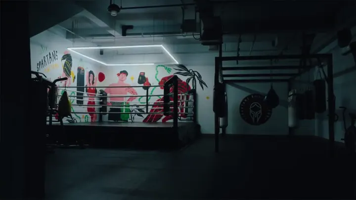 A boxing ring from an OTM Studio production for Spartans Boxing Club