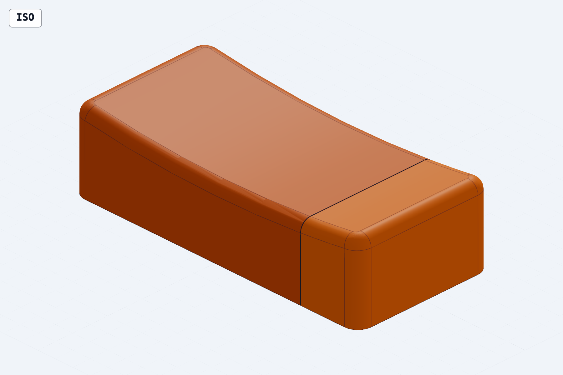 Isometric CAD render of the split vibration-enabled pillow enclosure